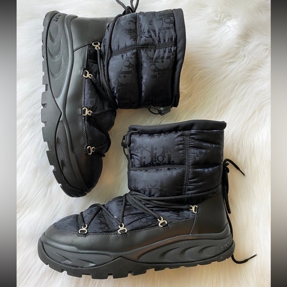 Christian Dior Snow Boots Oblique Black Logo Winter Ski Lace Up Monogram Logo - Picture 5 of 14